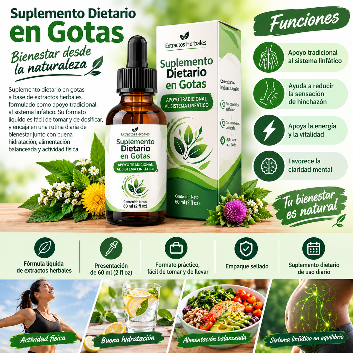 DRENAJE LINFÁTICO - EXTRACTOS HERBALES LÍQUIDOS 60 ML